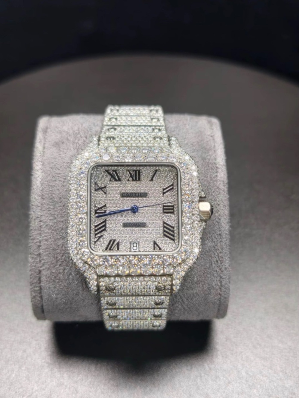 Moissanite Cartier-Style Automatic Watch – Iced Out – Full Box Set